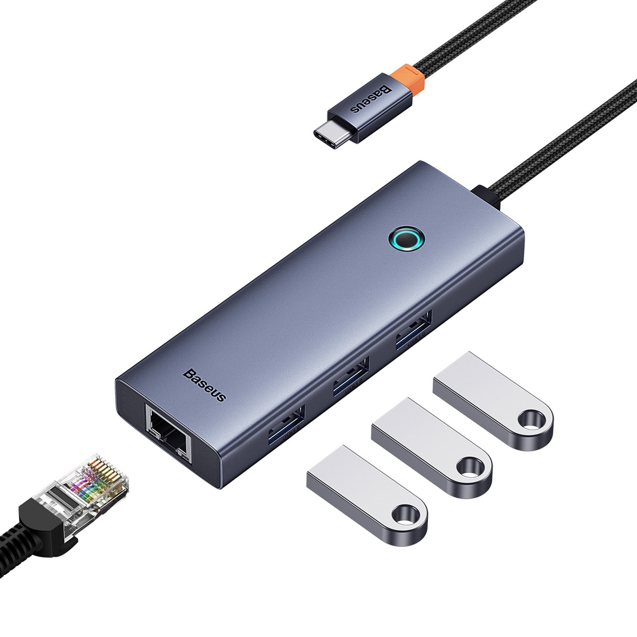 Baseus UltraJoy-serien 5-i-1 USB-C/HDMI 4K med 4 USB-A 3.0-porter – grå