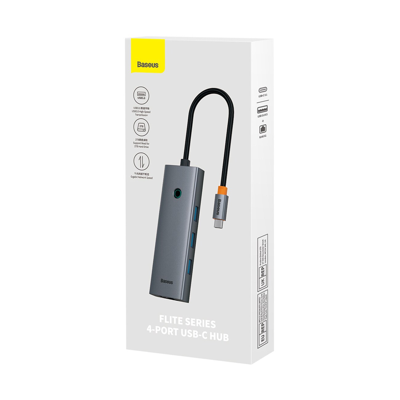 Baseus UltraJoy-serien 5-i-1 USB-C/HDMI 4K med 4 USB-A 3.0-porter – grå
