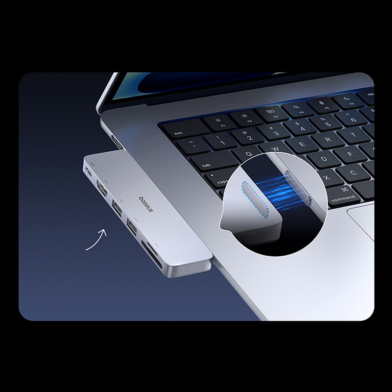 Baseus UltraJoy-serien 6-i-1 USB-C hub 40 Gb/s USB 3.0 HDMI 4K SD/microSD-kortleser – grå
