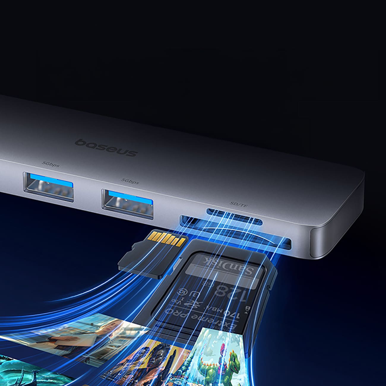 Baseus UltraJoy-serien 6-i-1 USB-C hub 40 Gb/s USB 3.0 HDMI 4K SD/microSD-kortleser – grå