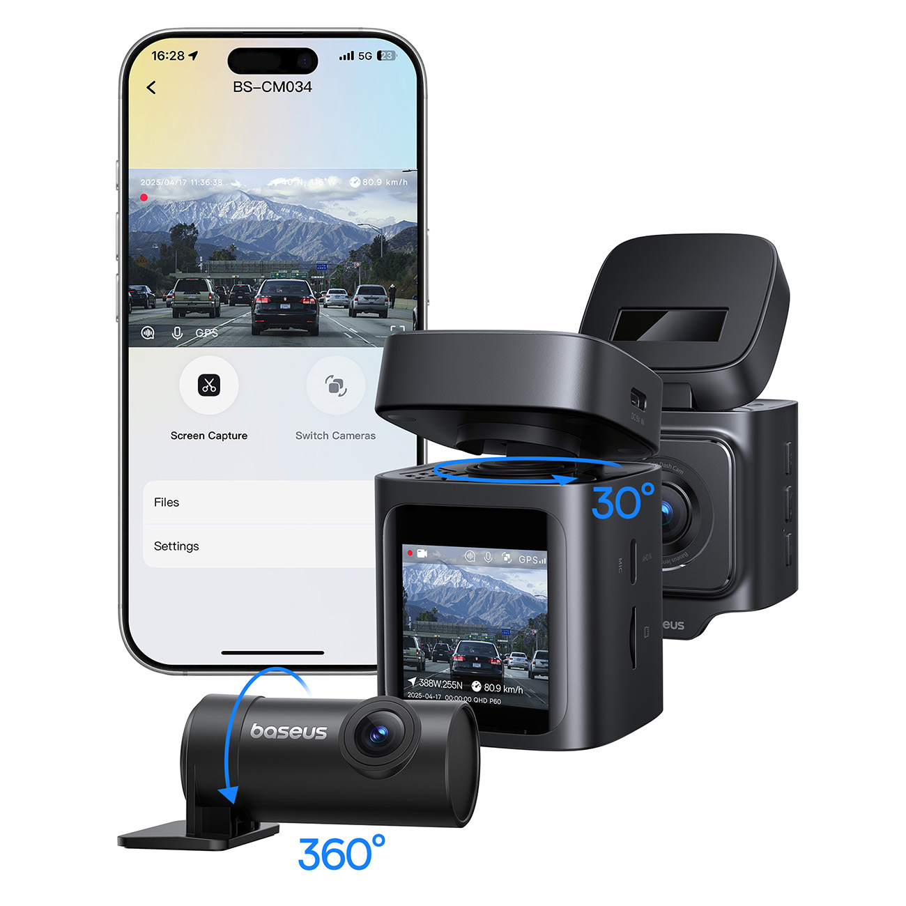 Baseus PrimeTrip VD1 Pro 4K bilkamera med 1080p bakkamera og strømsett – svart