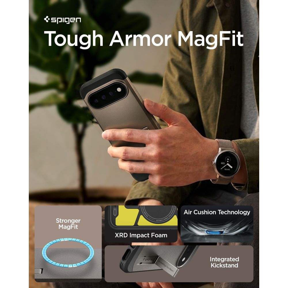 Spigen Tough Armor Mag MagSafe-etui til Google Pixel 11 Pro – mørkegrå