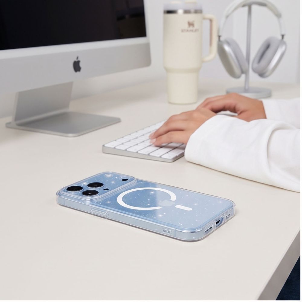 Tech-Protect FlexAir MagSafe-etui til iPhone 17 Pro / 18 Pro – gjennomsiktig med glitter