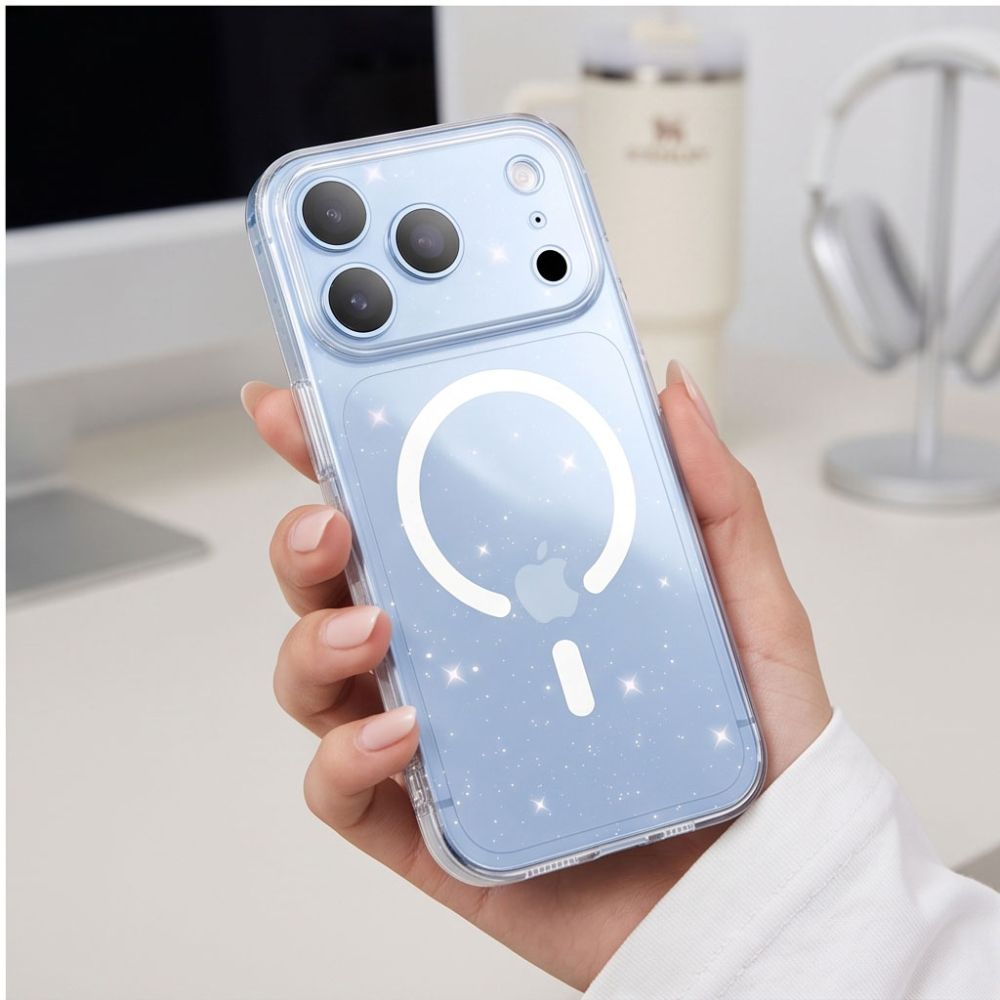 Tech-Protect FlexAir MagSafe-etui til iPhone 17 Pro / 18 Pro – gjennomsiktig med glitter