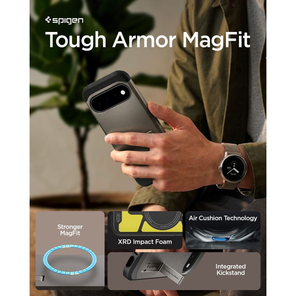 Spigen Tough Armor Mag MagSafe-etui til Google Pixel 11 – mørkegrå