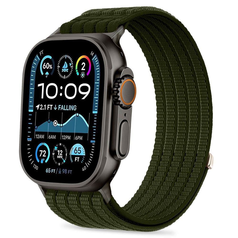 Tech-Protect nylon-sportarmbånd til Apple Watch 44 / 45 / 46 / 49 mm – mørkegrønn