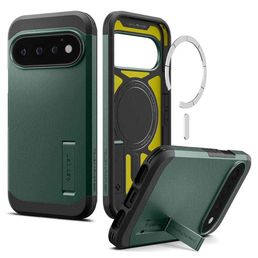 Spigen Tough Armor Mag MagSafe-etui til Google Pixel 11 Pro – mørkegrønn
