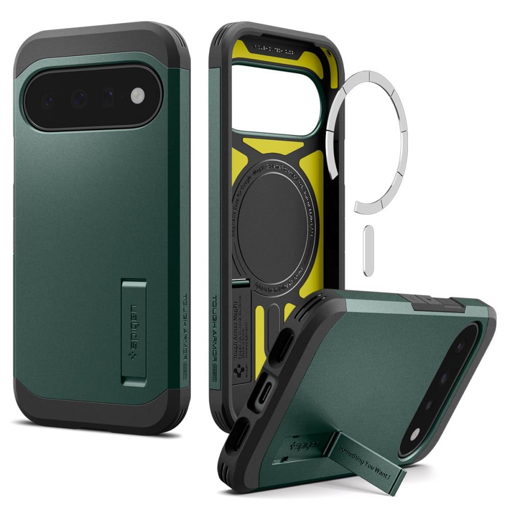Spigen Tough Armor Mag MagSafe-etui til Google Pixel 11 – mørkegrønn