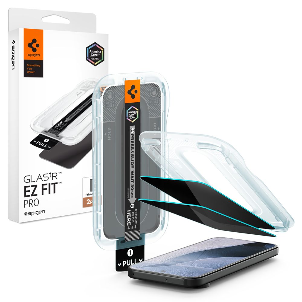 Spigen Glas.tR EZ Fit Pro HD, 2-pakk med personvernbeskyttet herdet glass til Google Pixel 10/11