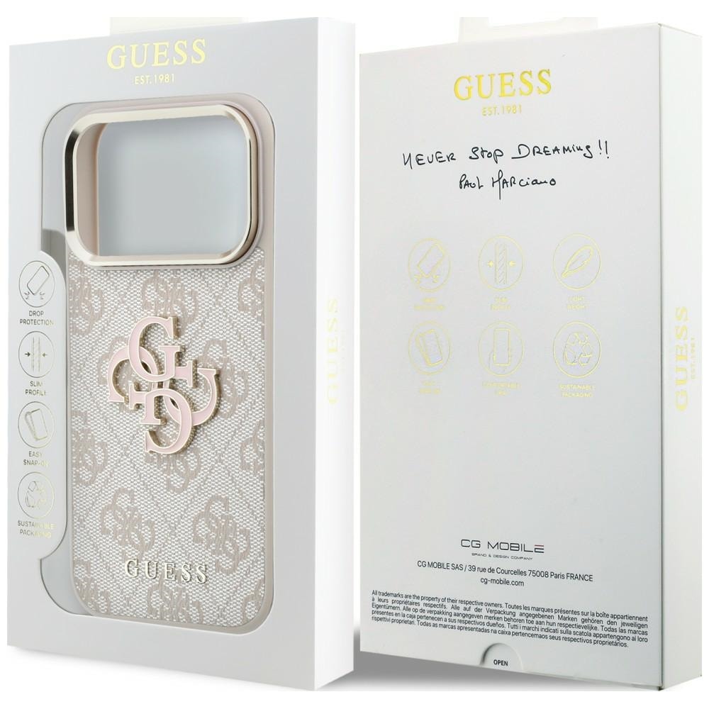 Guess 4G & Big Resin-logoetui til iPhone 17 Pro / 18 Pro – rosa
