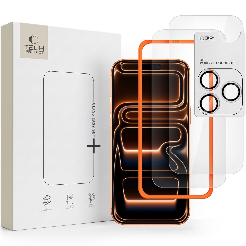 Tech-Protect Easy Set+ 2-pakning herdet glass skjerm + kamera til iPhone 18 Pro