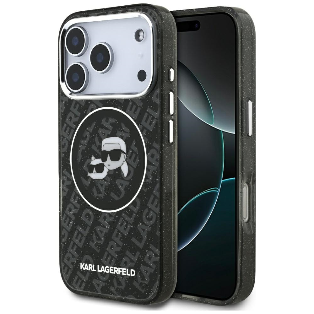 Karl Lagerfeld IML Glitter Karl&Choupette-hoder-logo MagSafe-etui til iPhone 17 Pro – svart
