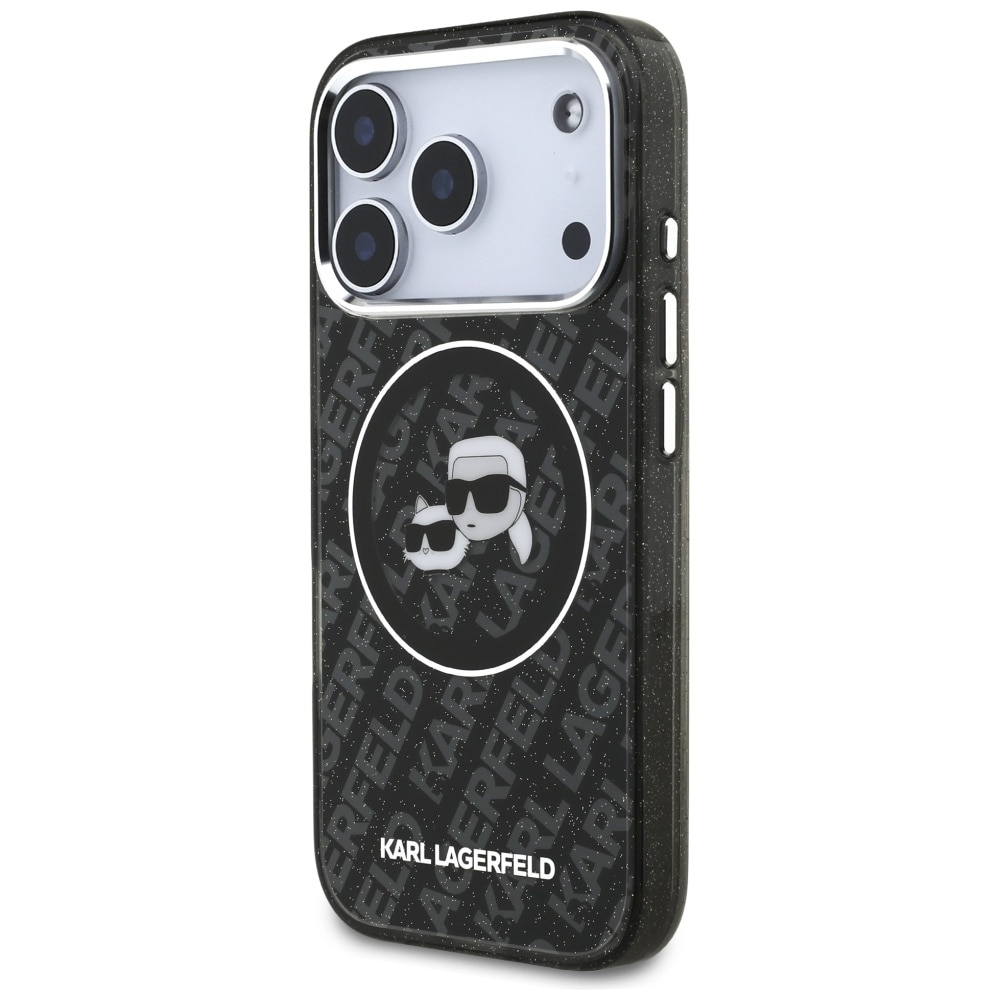 Karl Lagerfeld IML Glitter Karl&Choupette-hoder-logo MagSafe-etui til iPhone 17 Pro – svart