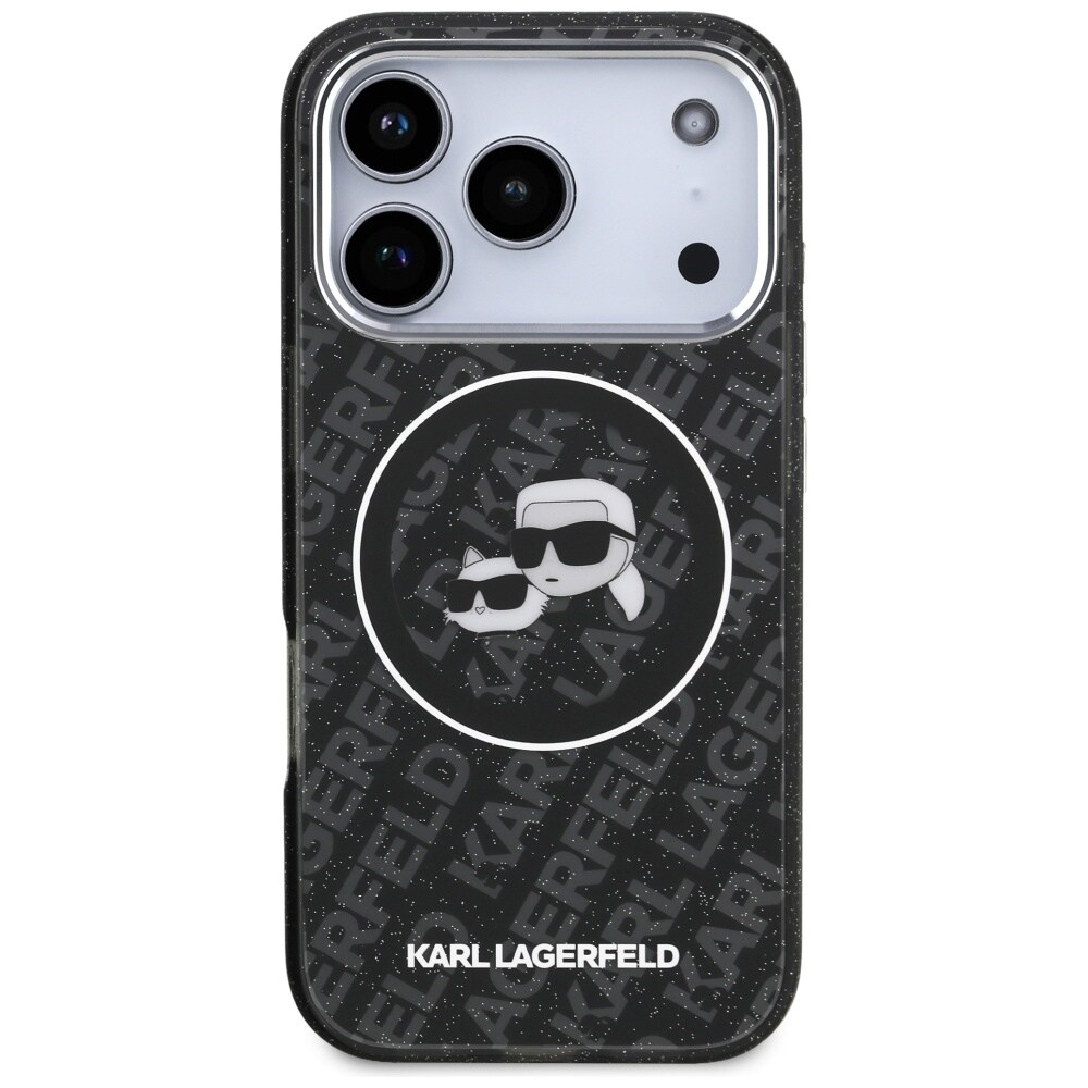 Karl Lagerfeld IML Glitter Karl&Choupette-hoder-logo MagSafe-etui til iPhone 17 Pro – svart
