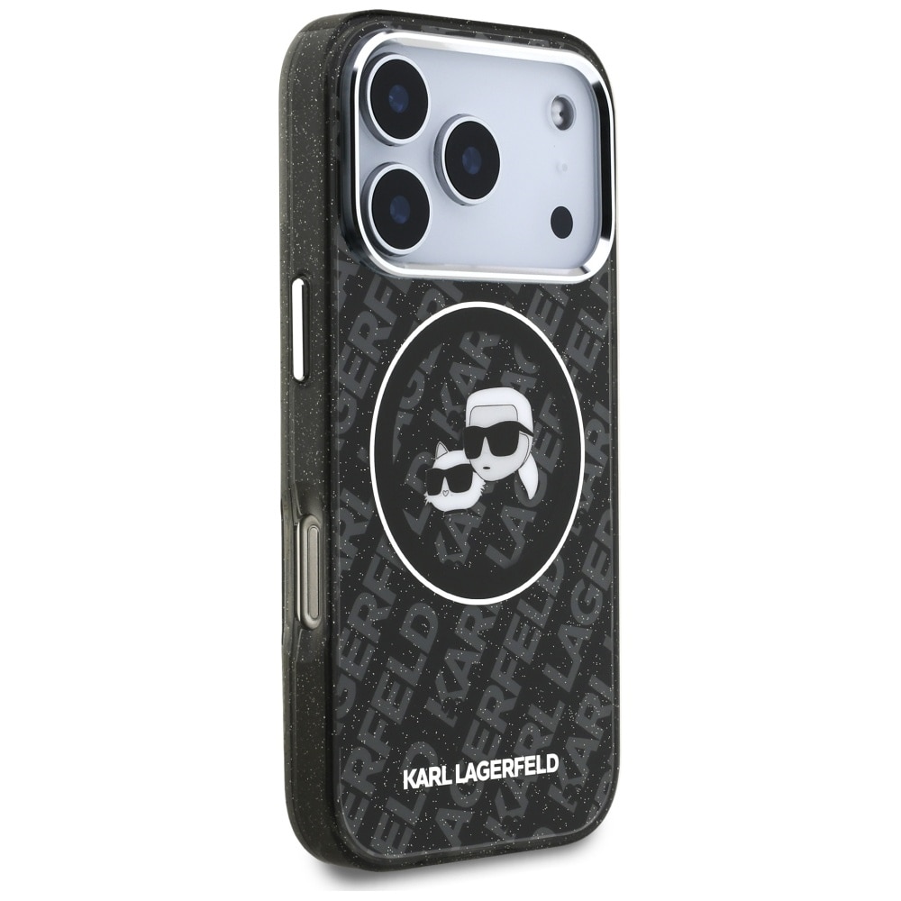 Karl Lagerfeld IML Glitter Karl&Choupette-hoder-logo MagSafe-etui til iPhone 17 Pro – svart