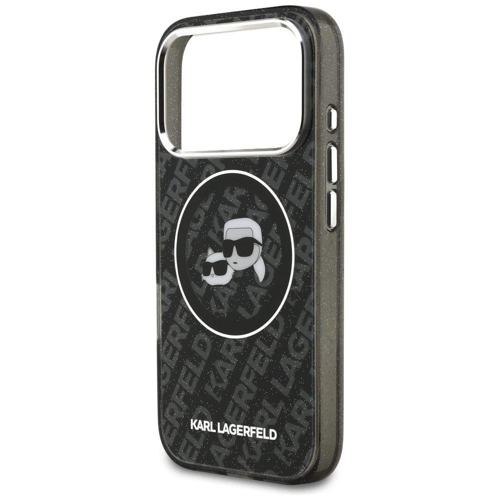 Karl Lagerfeld IML Glitter Karl&Choupette-hoder-logo MagSafe-etui til iPhone 17 Pro – svart