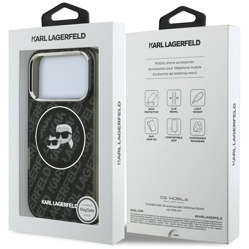 Karl Lagerfeld IML Glitter Karl&Choupette-hoder-logo MagSafe-etui til iPhone 17 Pro – svart