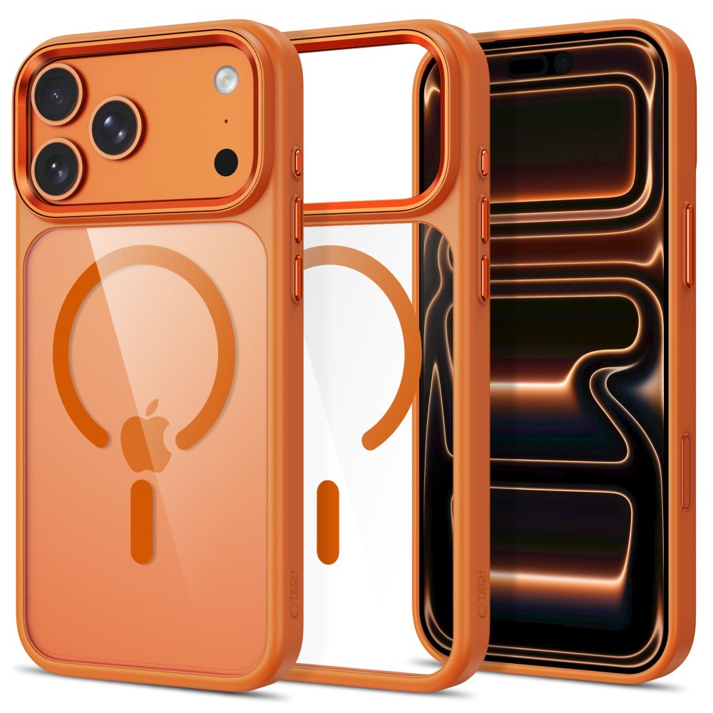 Tech-Protect Magmat Magsafe CC-etui til iPhone 17 Pro / 18 Pro – oransje-gjennomsiktig