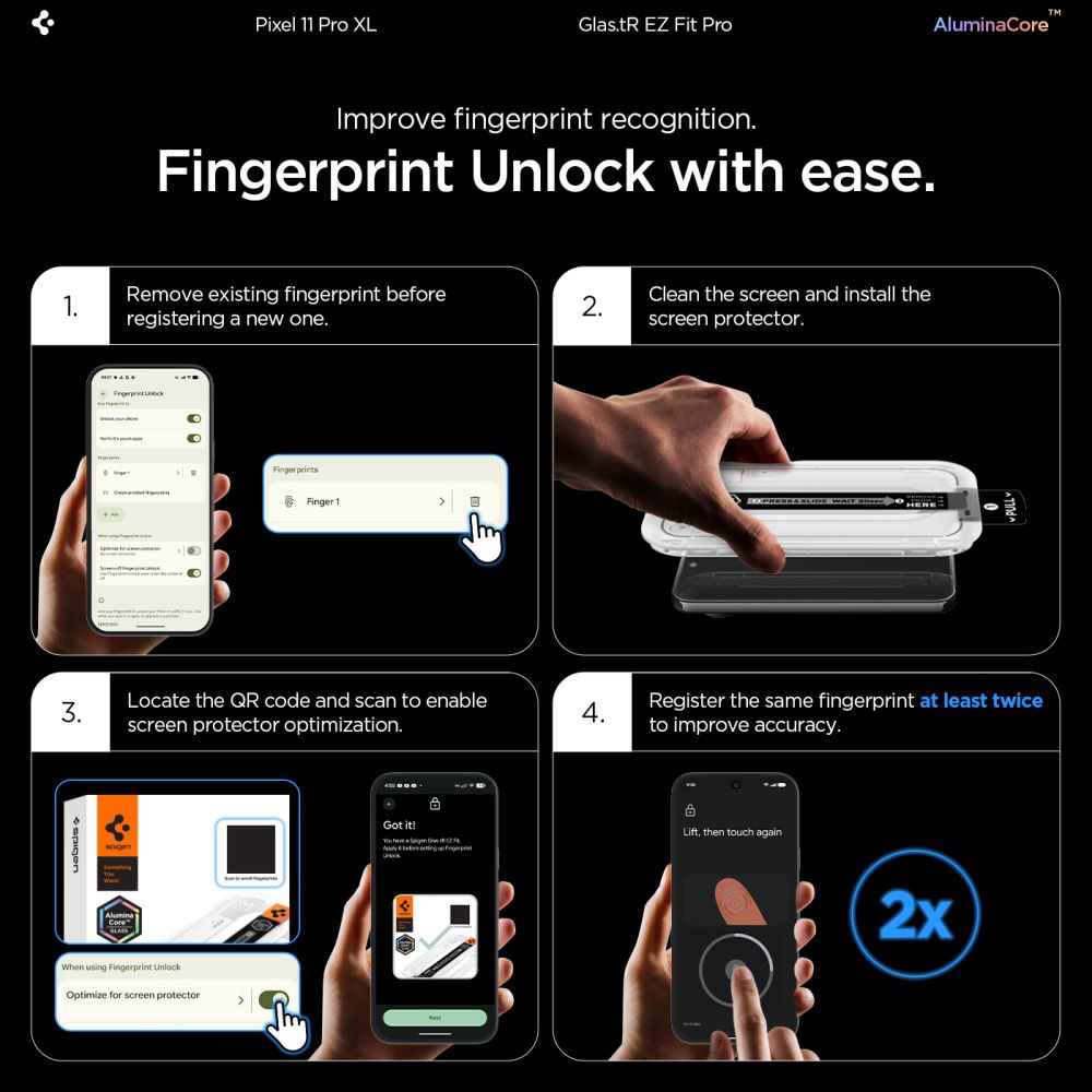 Spigen Glas.tR EZ Fit Pro 2-pakning med skjermbeskytter i herdet glass til Google Pixel 11 Pro XL
