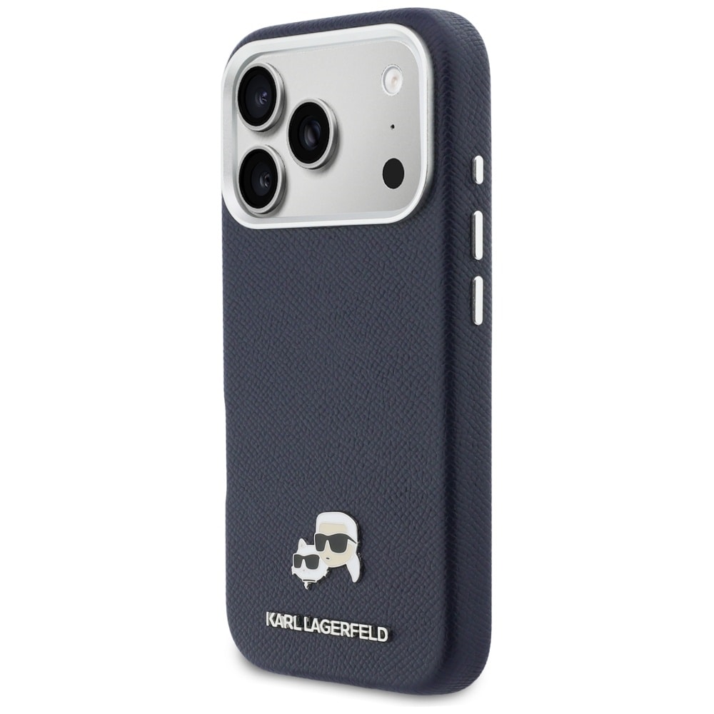 Karl Lagerfeld Karl & Choupette-nåler, Saffiano MagSafe-etui til iPhone 17 Pro – blå