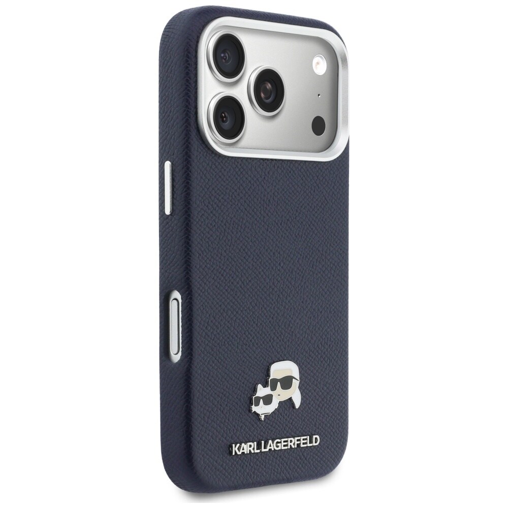 Karl Lagerfeld Karl & Choupette-nåler, Saffiano MagSafe-etui til iPhone 17 Pro – blå
