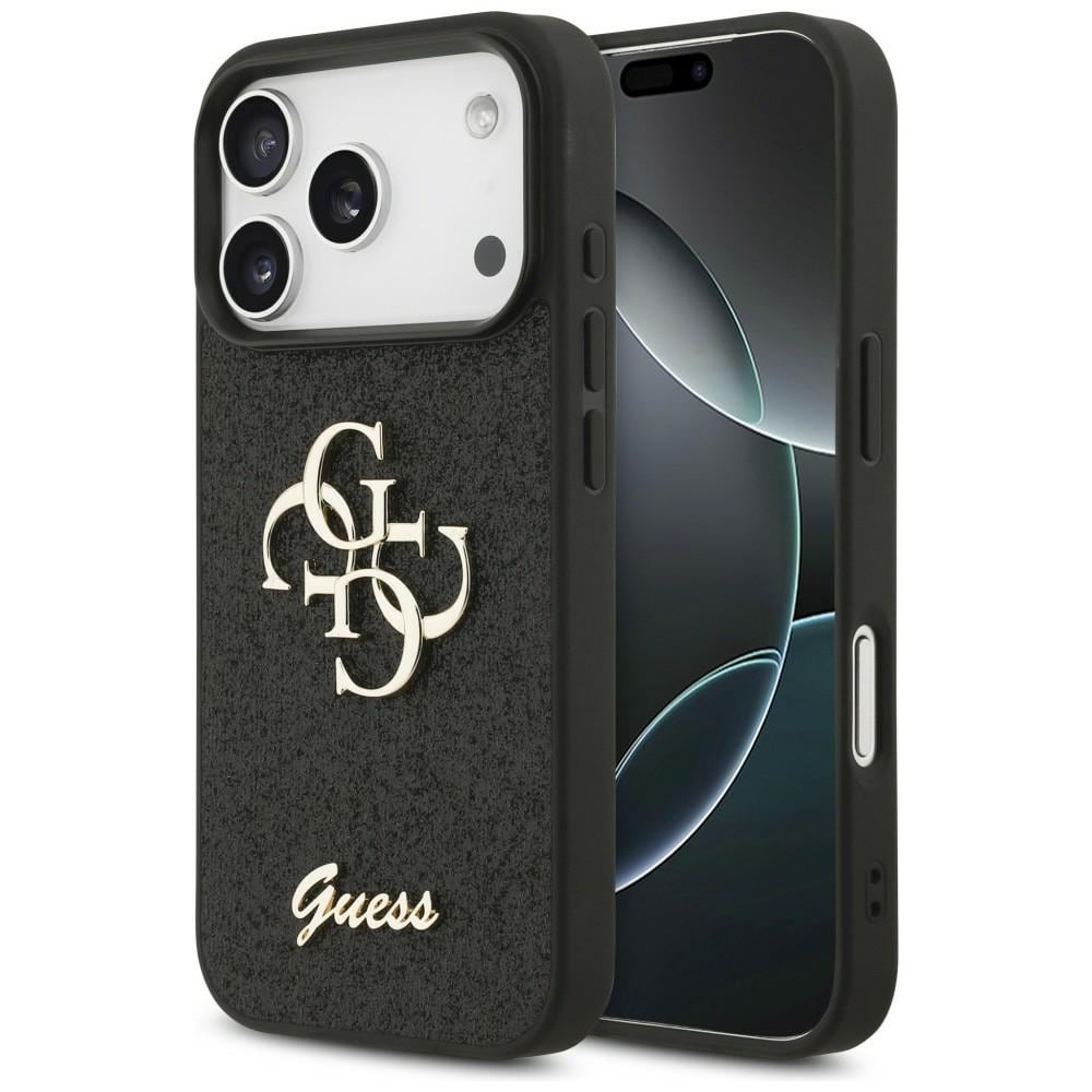 Guess Fixed Glitter Big 4G-etui til iPhone 17 Pro / 18 Pro – svart