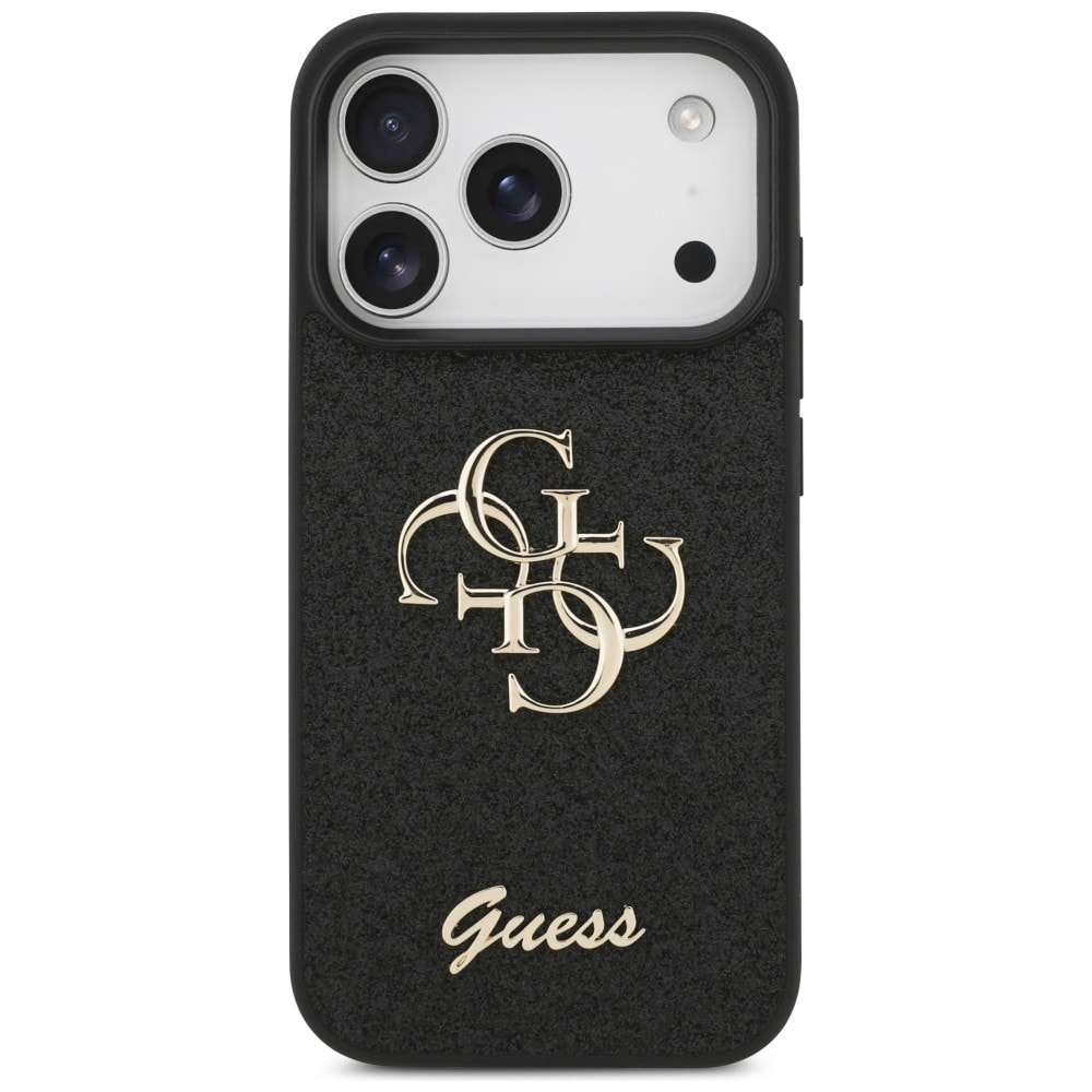 Guess Fixed Glitter Big 4G-etui til iPhone 17 Pro / 18 Pro – svart