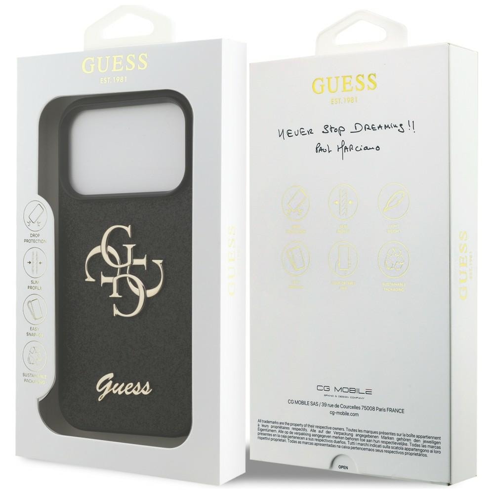 Guess Fixed Glitter Big 4G-etui til iPhone 17 Pro / 18 Pro – svart