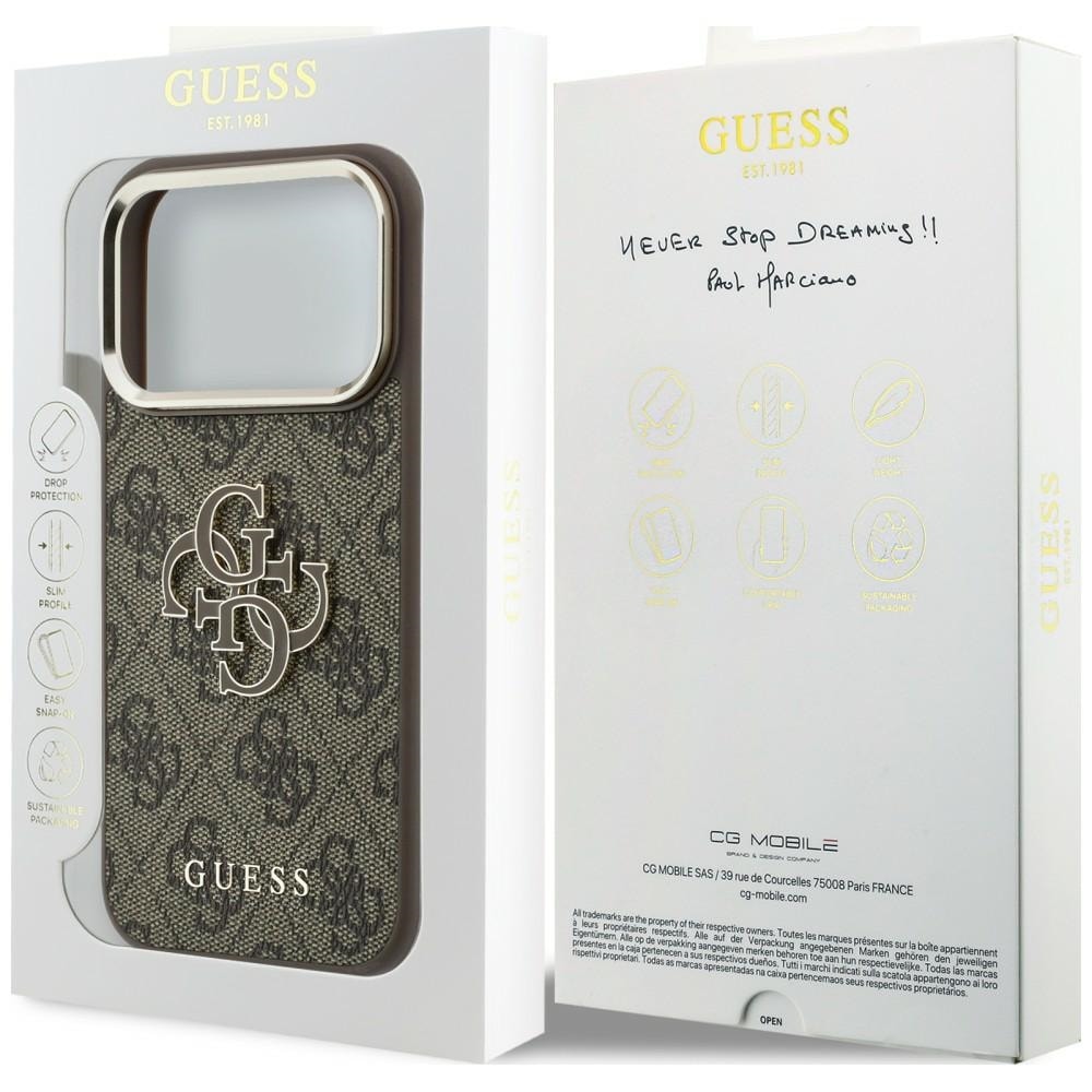 Guess 4G & Big Resin-logoetui til iPhone 17 Pro / 18 Pro – brun