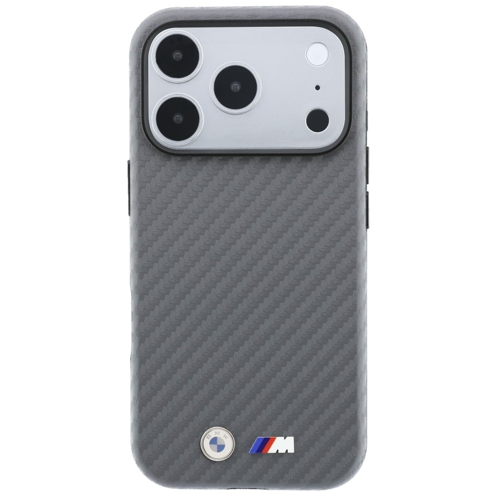 BMW M Carbon Metal-logo MagSafe-etui til iPhone 17 Pro Max / 18 Pro Max – grå