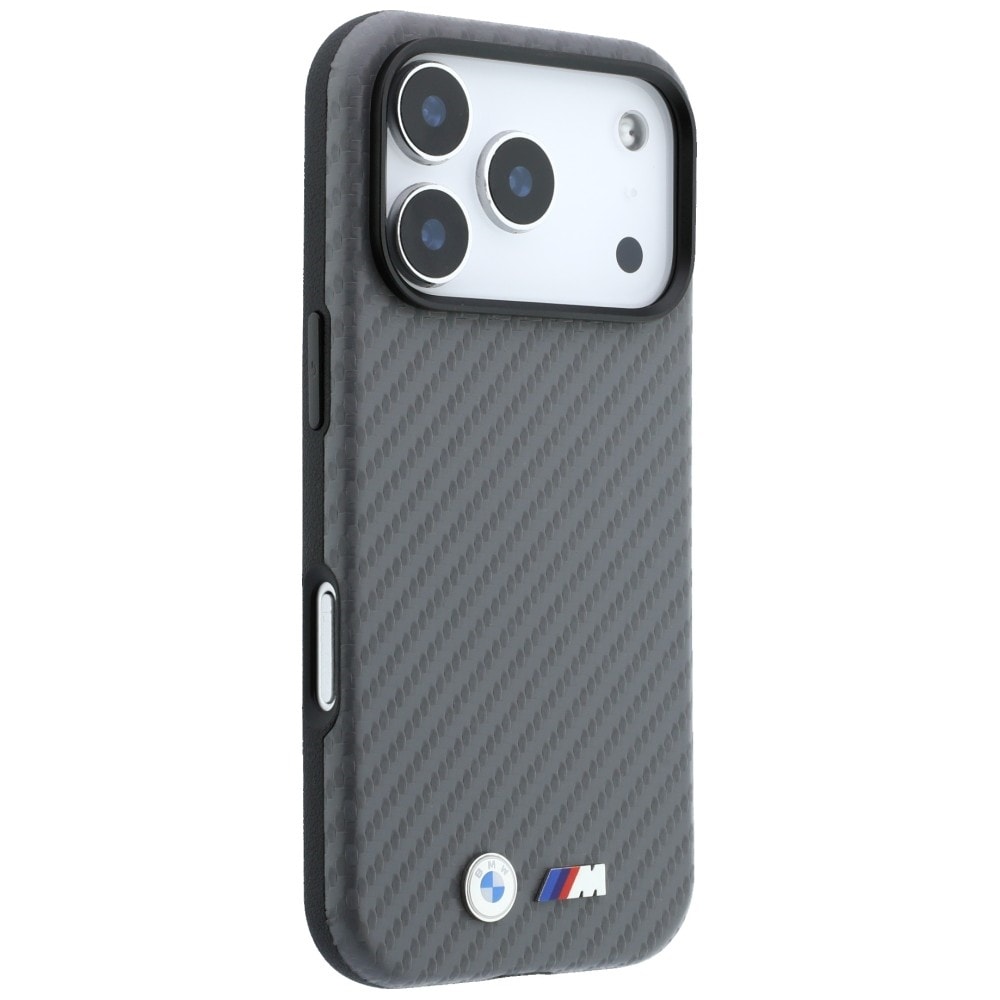 BMW M Carbon Metal-logo MagSafe-etui til iPhone 17 Pro Max / 18 Pro Max – grå