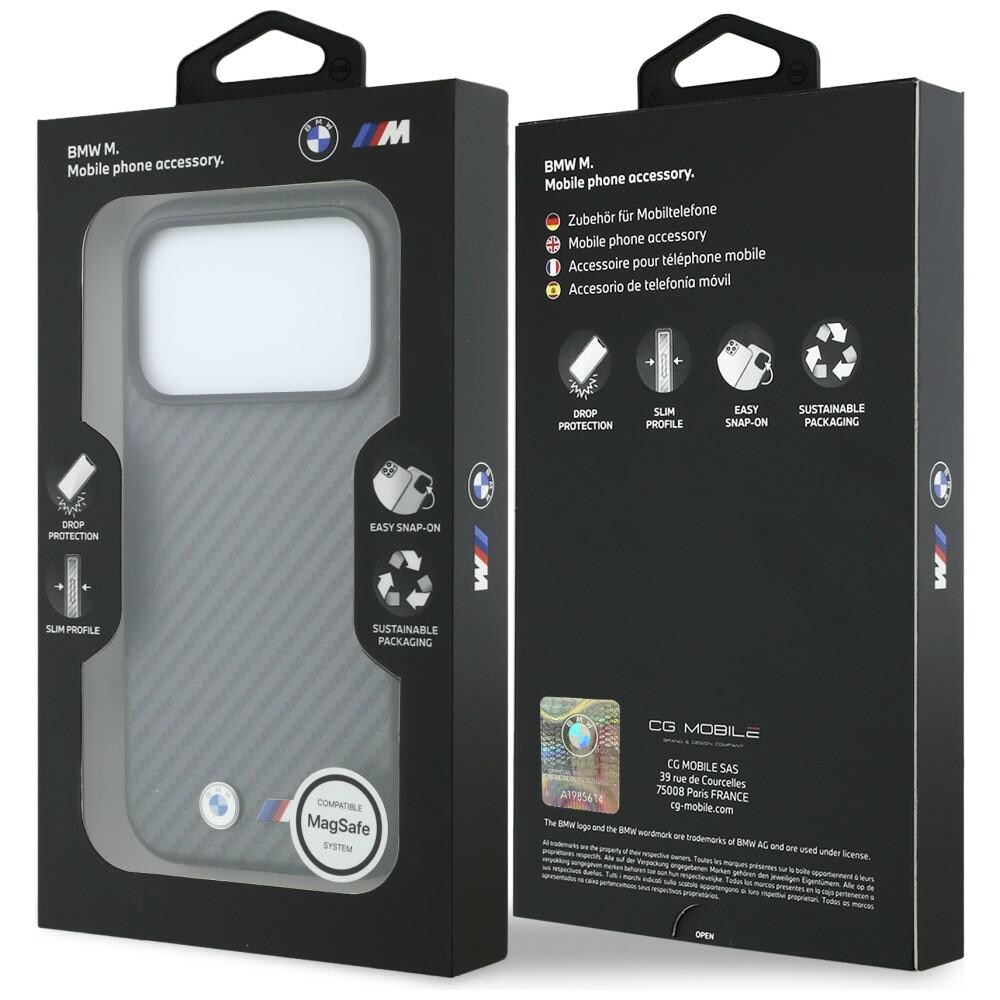 BMW M Carbon Metal-logo MagSafe-etui til iPhone 17 Pro Max / 18 Pro Max – grå