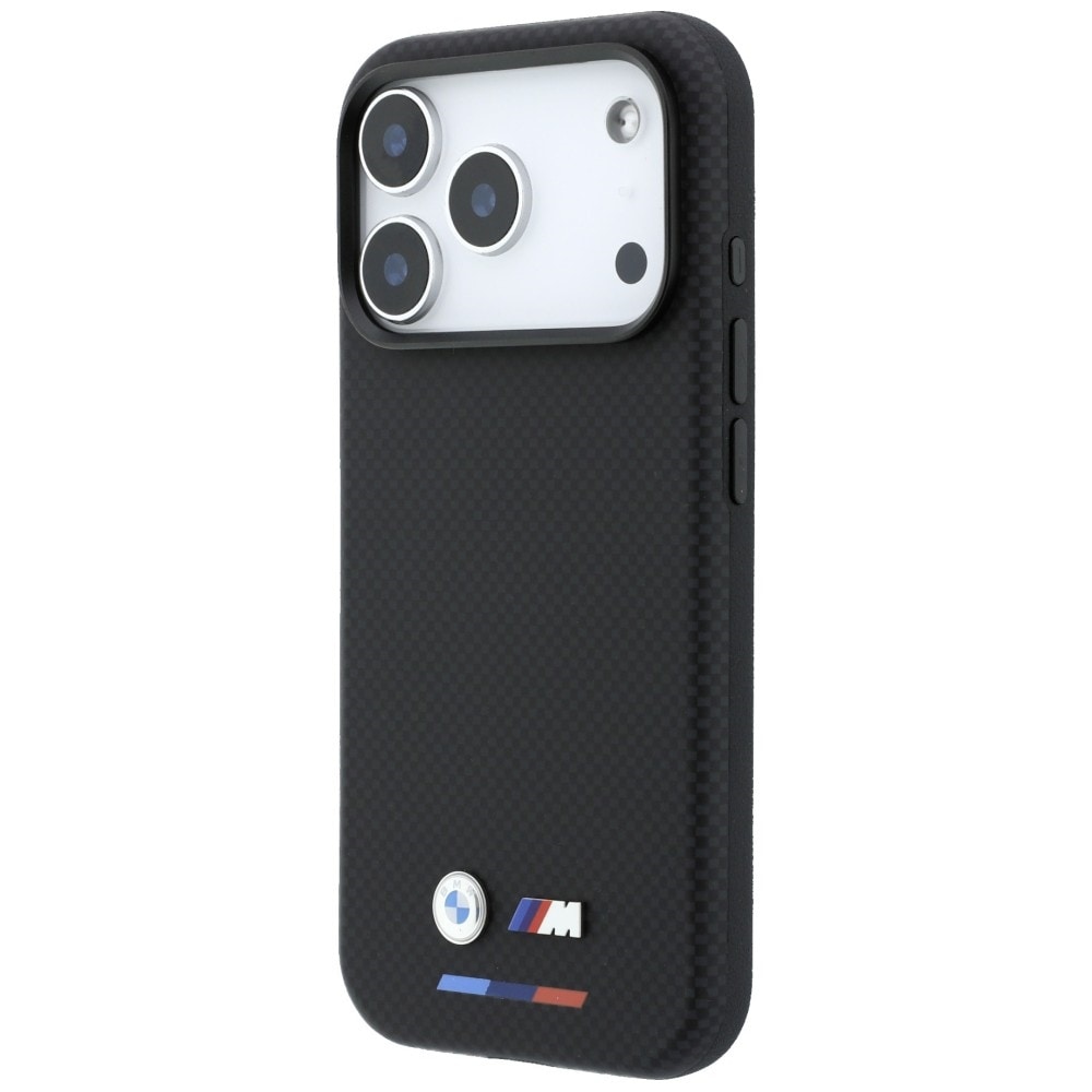 BMW M Quadrille Kevlar Tricolor & Metal Logo MagSafe-etui til iPhone 17 Pro / 18 Pro – svart