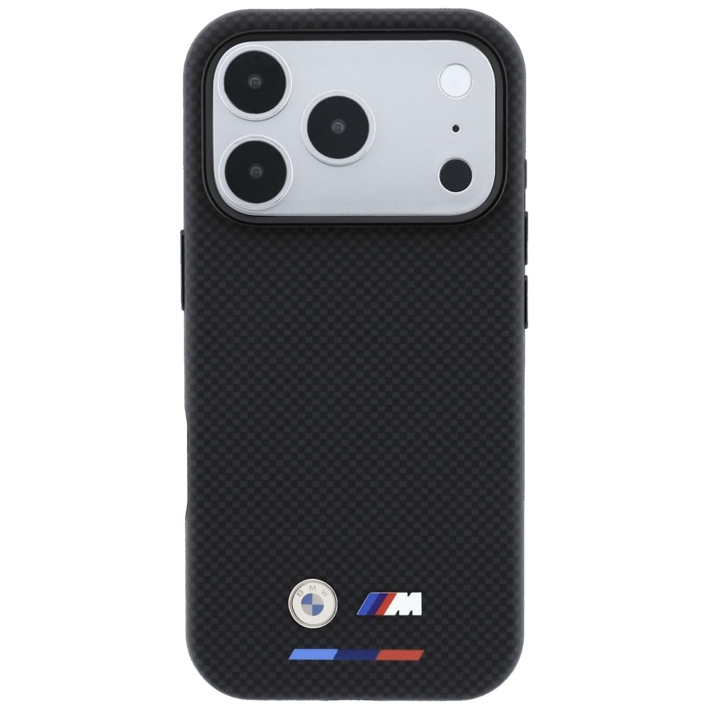 BMW M Quadrille Kevlar Tricolor & Metal Logo MagSafe-etui til iPhone 17 Pro / 18 Pro – svart