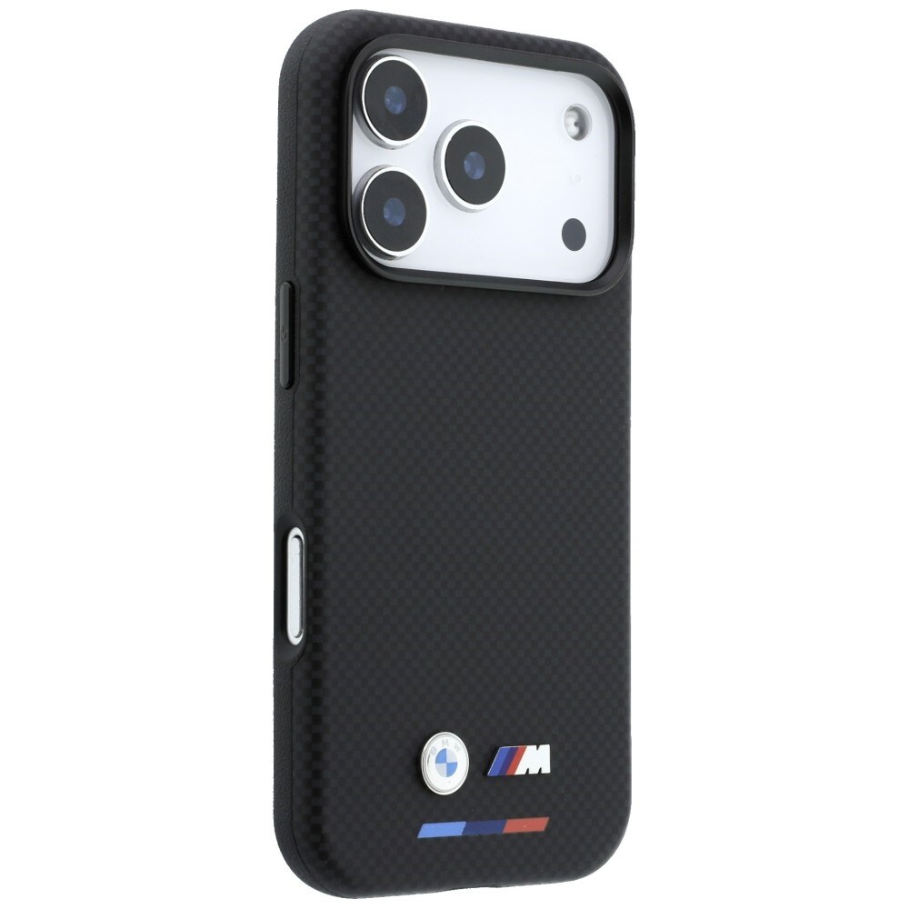 BMW M Quadrille Kevlar Tricolor & Metal Logo MagSafe-etui til iPhone 17 Pro / 18 Pro – svart
