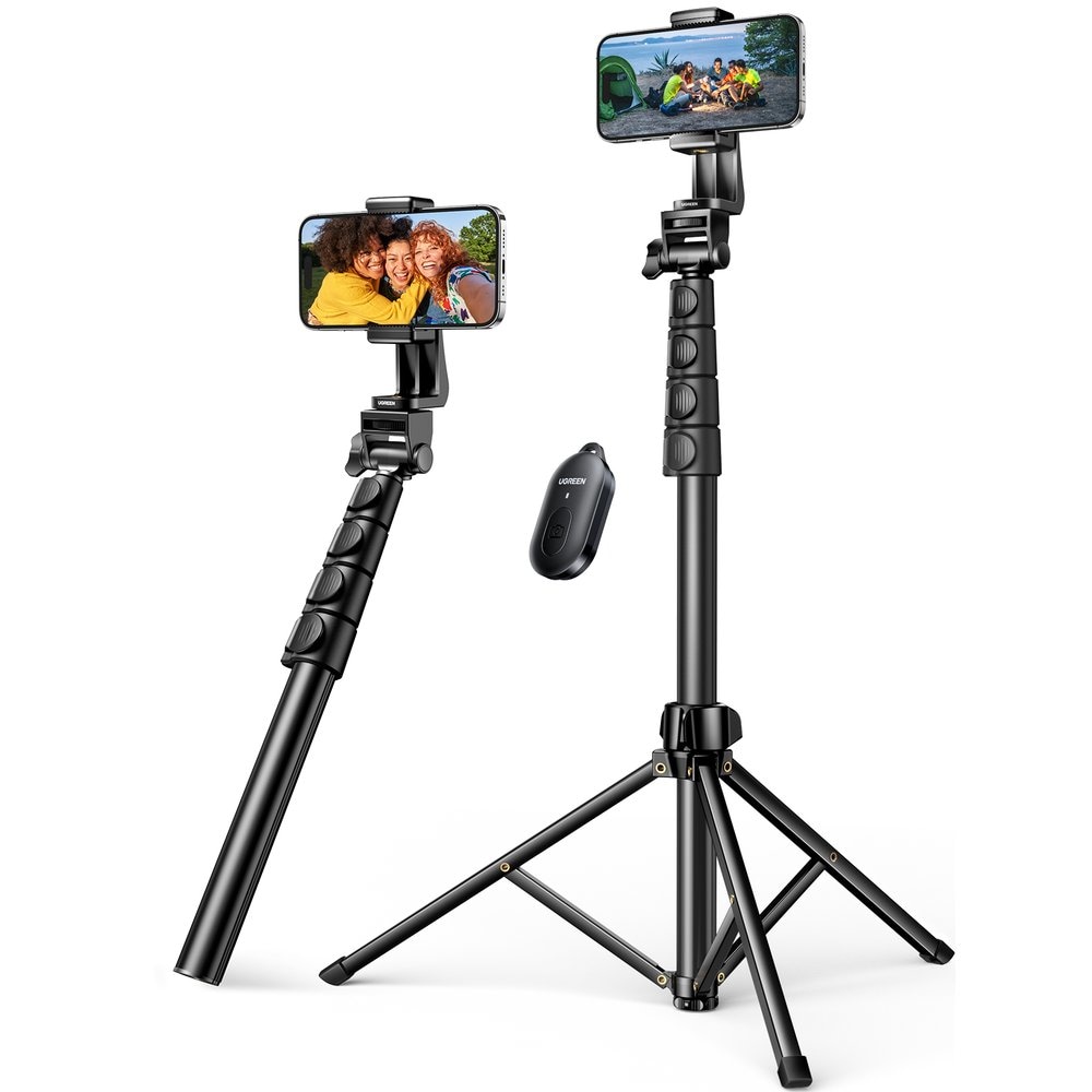 Ugreen LP680 selfiestang med stativ og Bluetooth-fjernkontroll, 1,8 m – svart