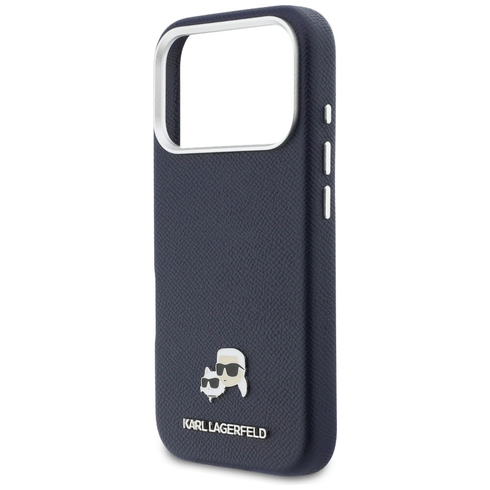 Karl Lagerfeld Karl & Choupette-nål med hoder, Saffiano MagSafe-etui til iPhone 17 Pro Max – blå