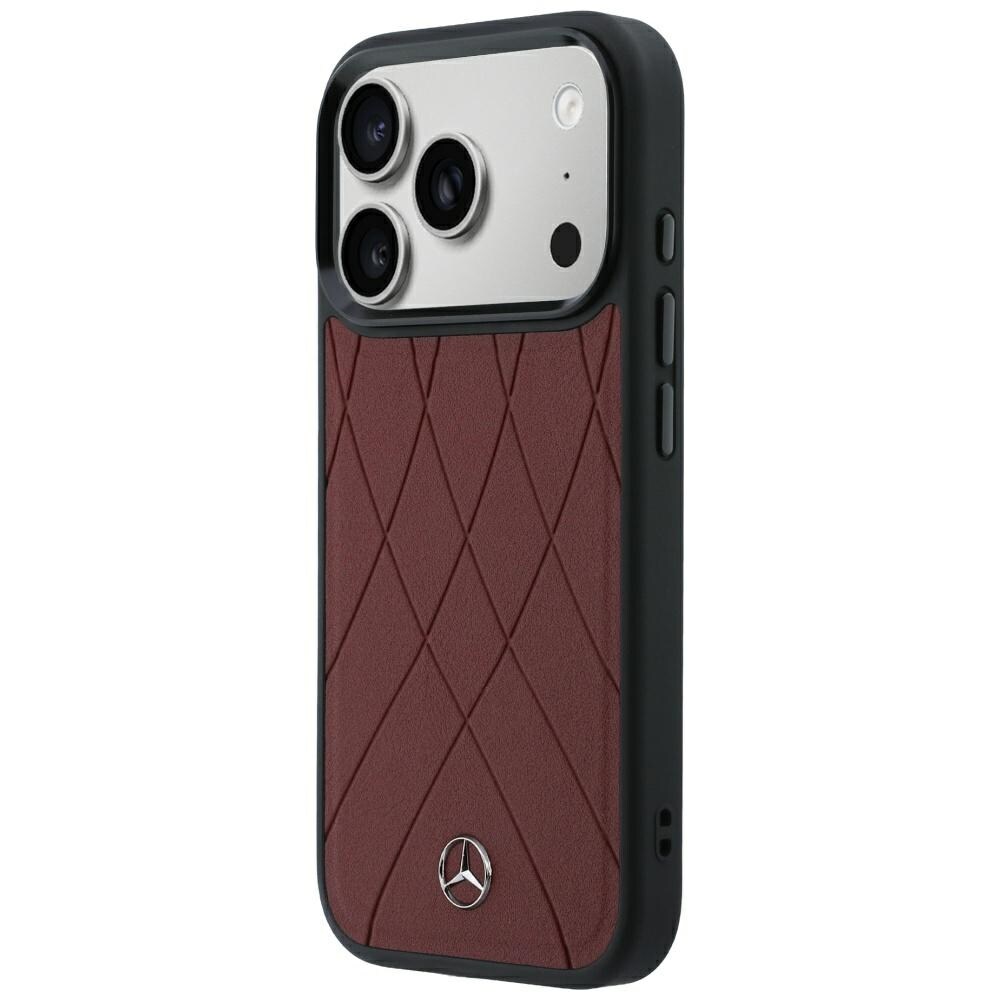 Mercedes MagSafe-etui i skinn med kryssende linjer til iPhone 17 Pro Max / 18 Pro Max – burgunder