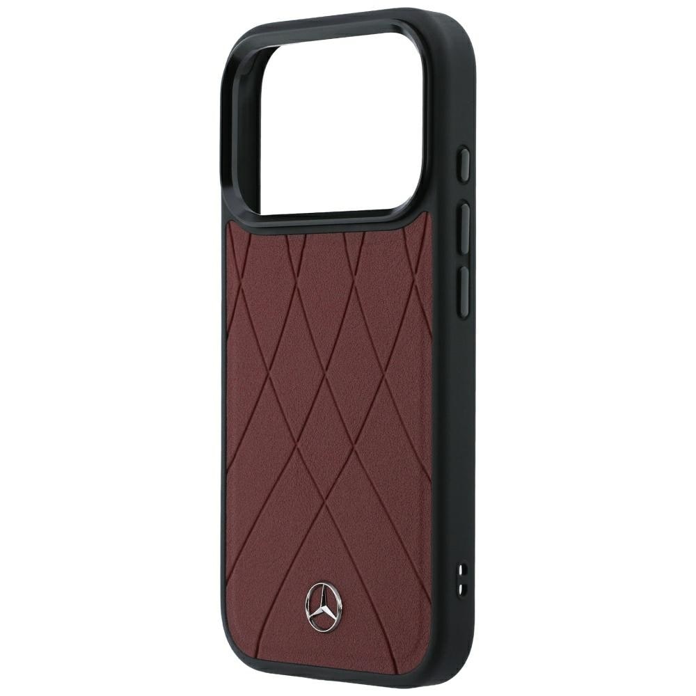 Mercedes MagSafe-etui i skinn med kryssende linjer til iPhone 17 Pro Max / 18 Pro Max – burgunder