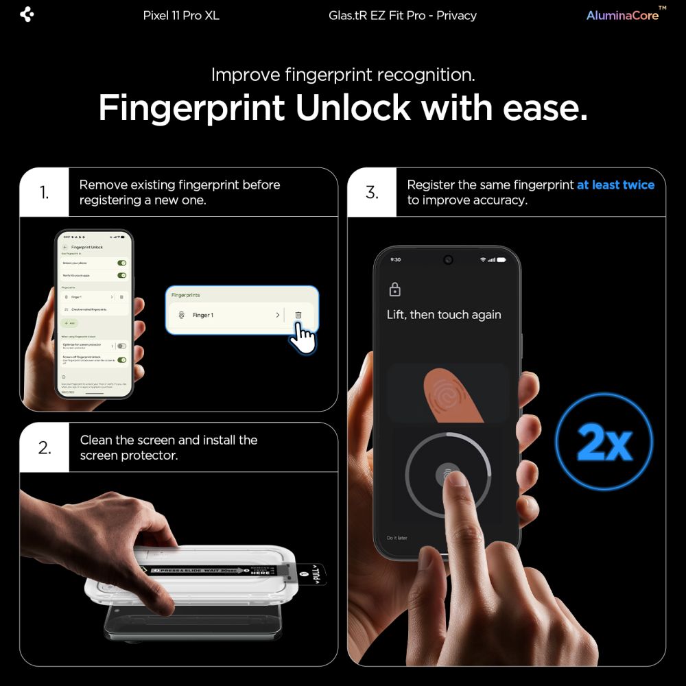Spigen Glas.tR EZ Fit Pro HD Privacy – 2-pak herdet glass skjermbeskytter til Pixel 9/10/11 Pro XL
