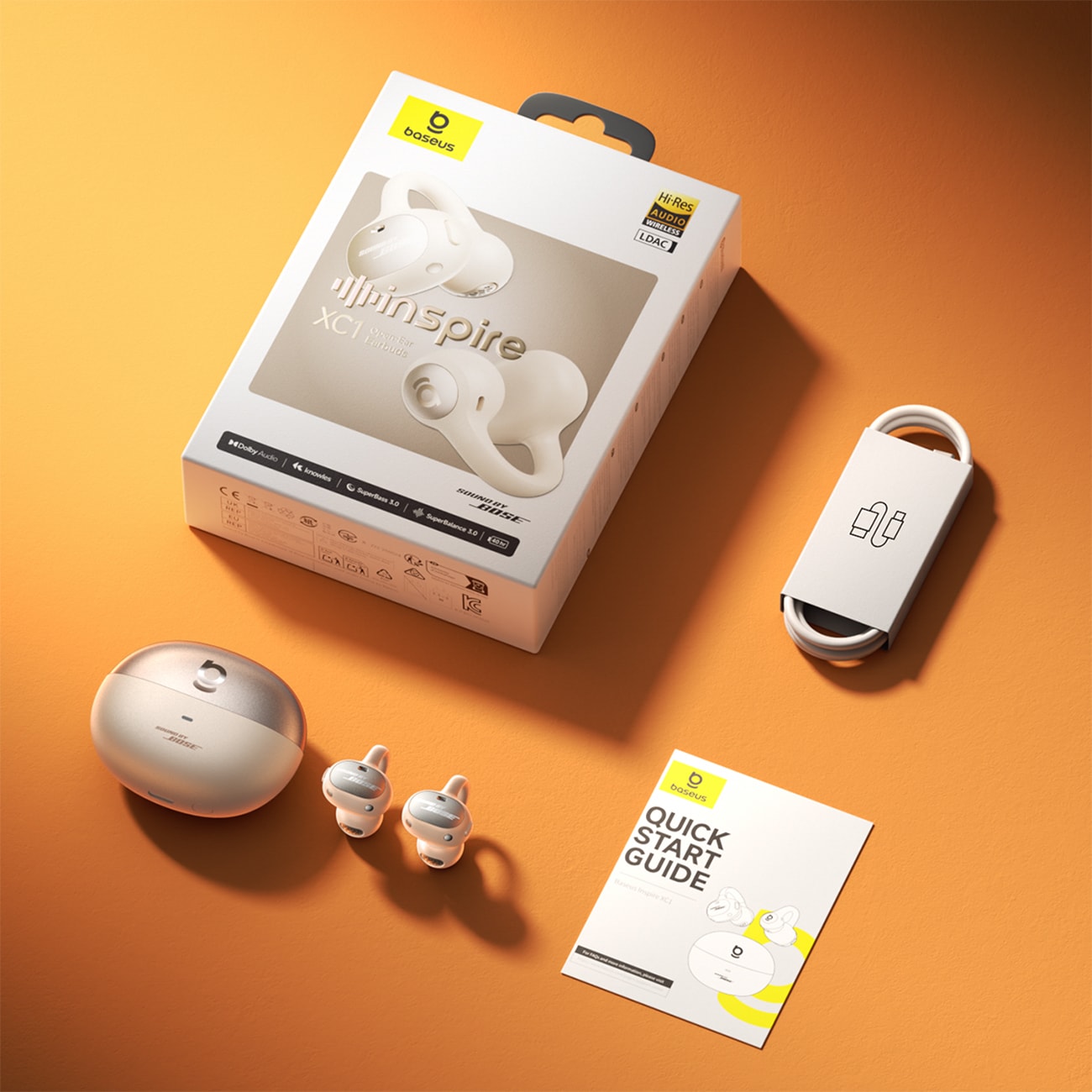 Baseus Inspire XC1 trådløse hodetelefoner med lyd fra Bose Dolby Audio, farge: Milky Way