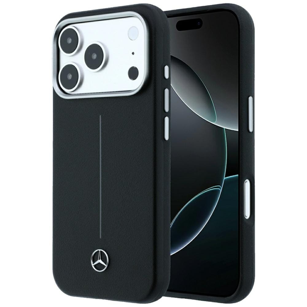 Mercedes skinnetui (delvis omslag) Iconic Line med MagSafe til iPhone 18/17 Pro Max – svart