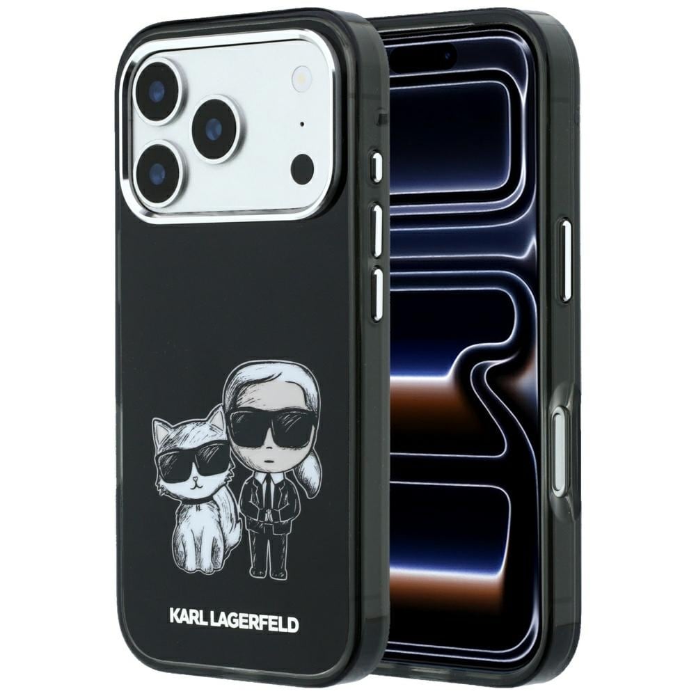 Karl Lagerfeld "Smooth Karl & Choupette Bodies"-skisse MagSafe-etui til iPhone 18/17 Pro – svart