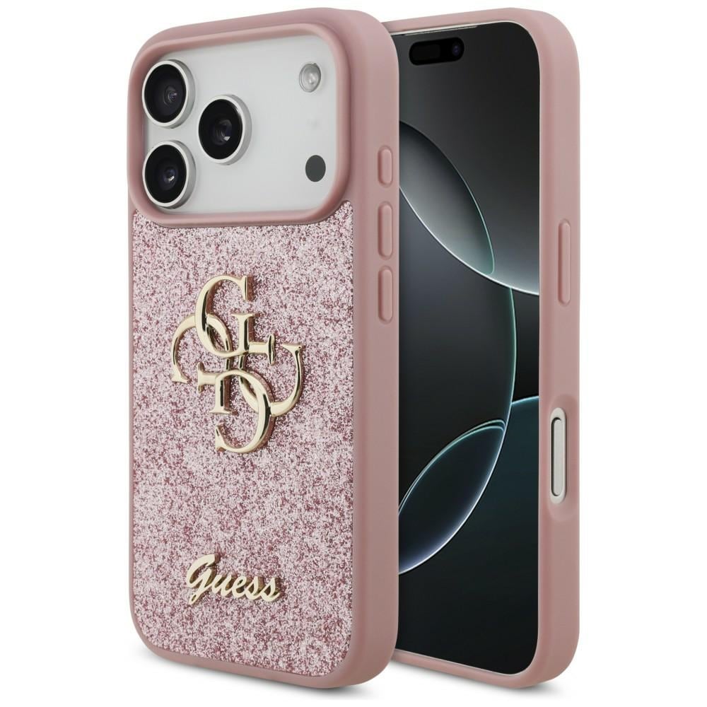 Guess Fixed Glitter Big 4G-etui til iPhone 17 Pro / 18 Pro – Rosa