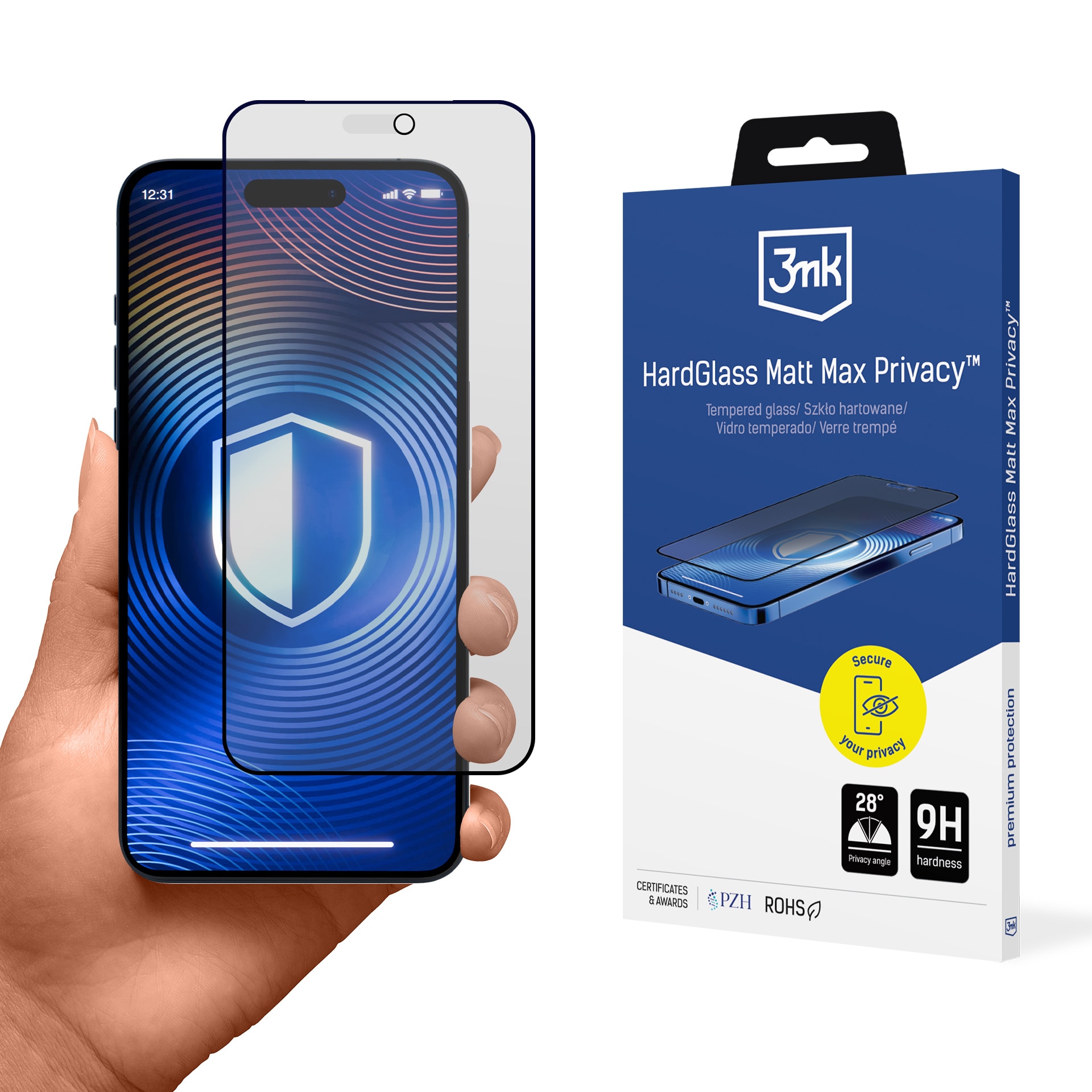 3mk HardGlass Matt Max Privacy herdet glass til iPhone 18 Pro