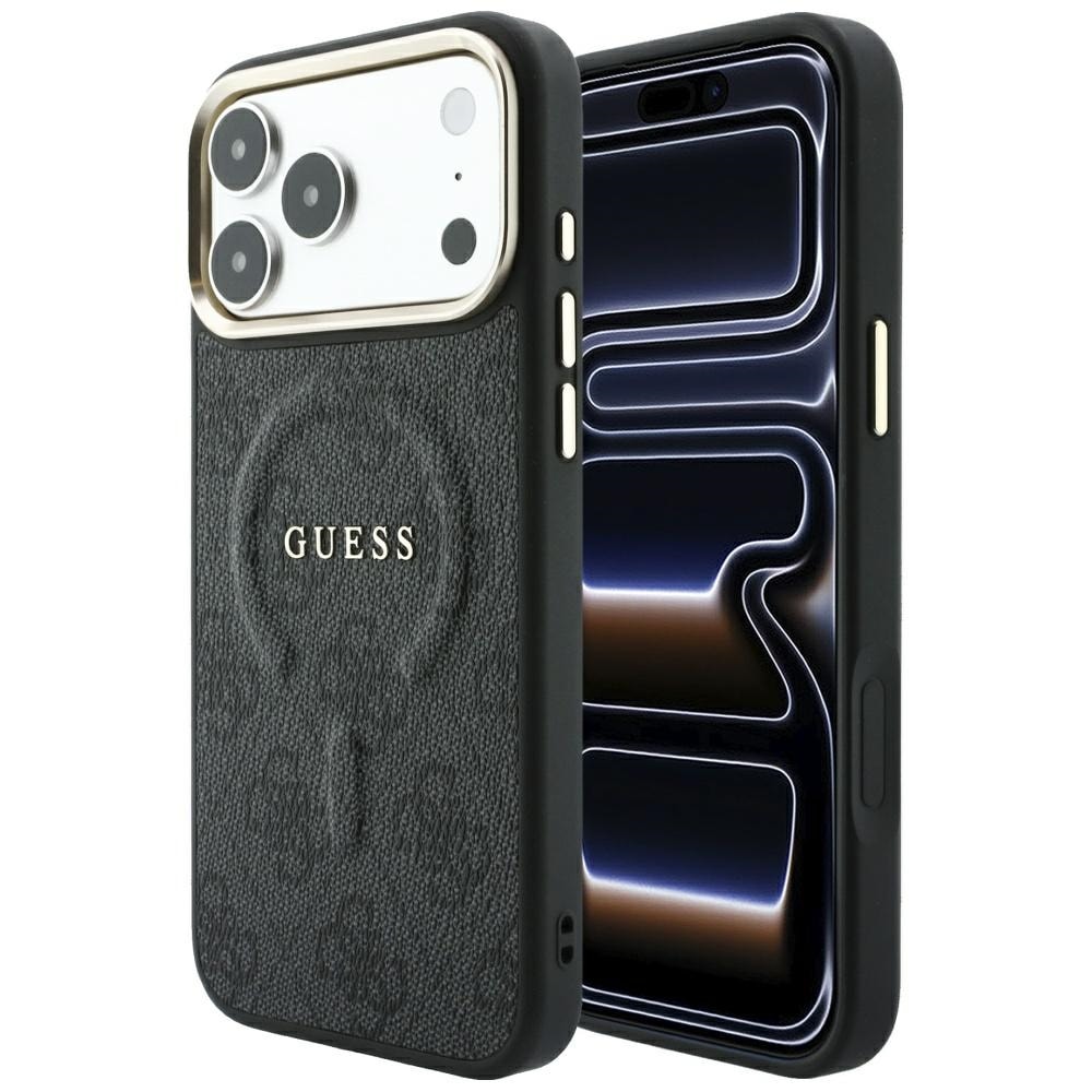 Guess 4G Classic MagSafe-etui med pregmønster til iPhone 17 Pro / 18 Pro – svart