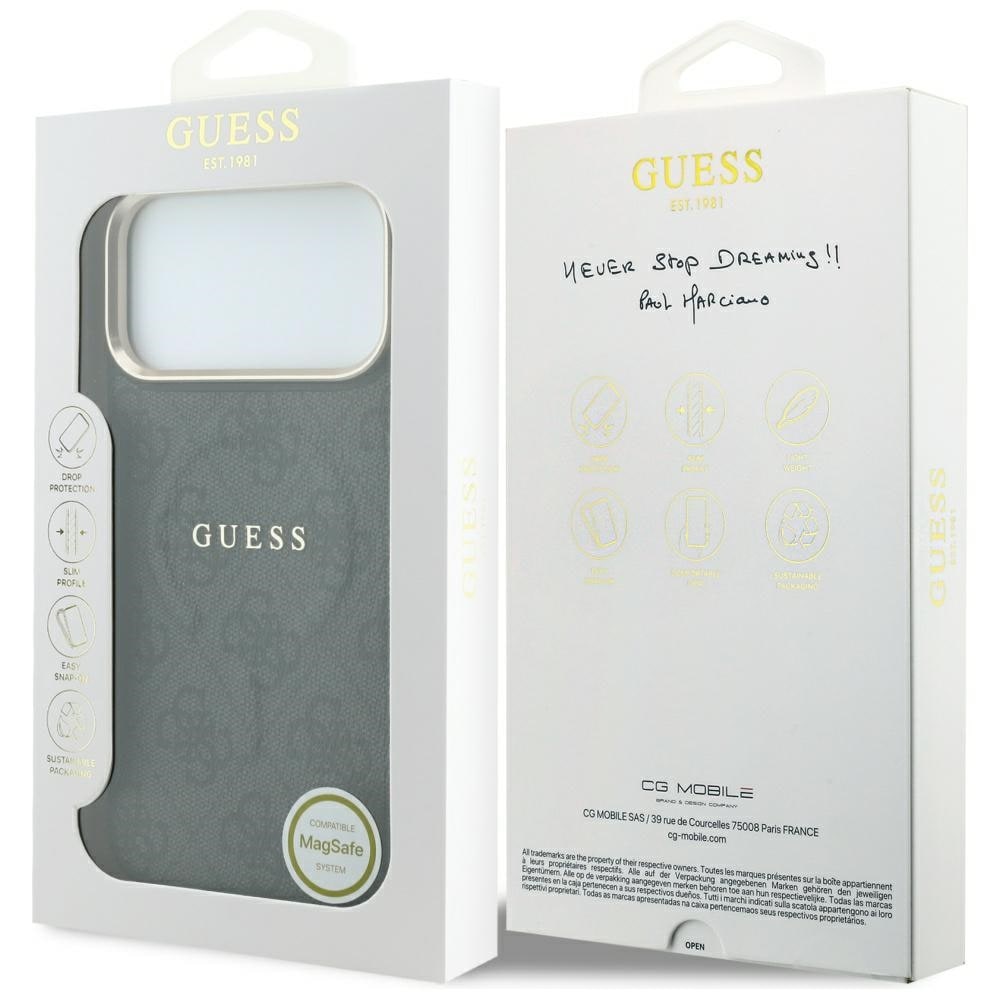 Guess 4G Classic MagSafe-etui med pregmønster til iPhone 17 Pro / 18 Pro – svart