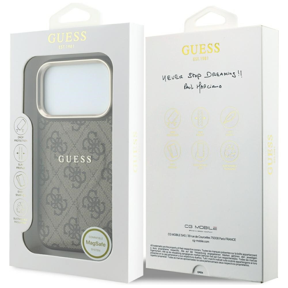 Guess preget 4G Classic MagSafe-etui til iPhone 17 Pro Max / 18 Pro Max – brun