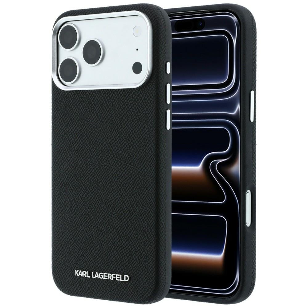 Karl Lagerfeld MagSafe-etui, strukturert overflate, avlang logo til iPhone 17 Pro/18 Pro – svart