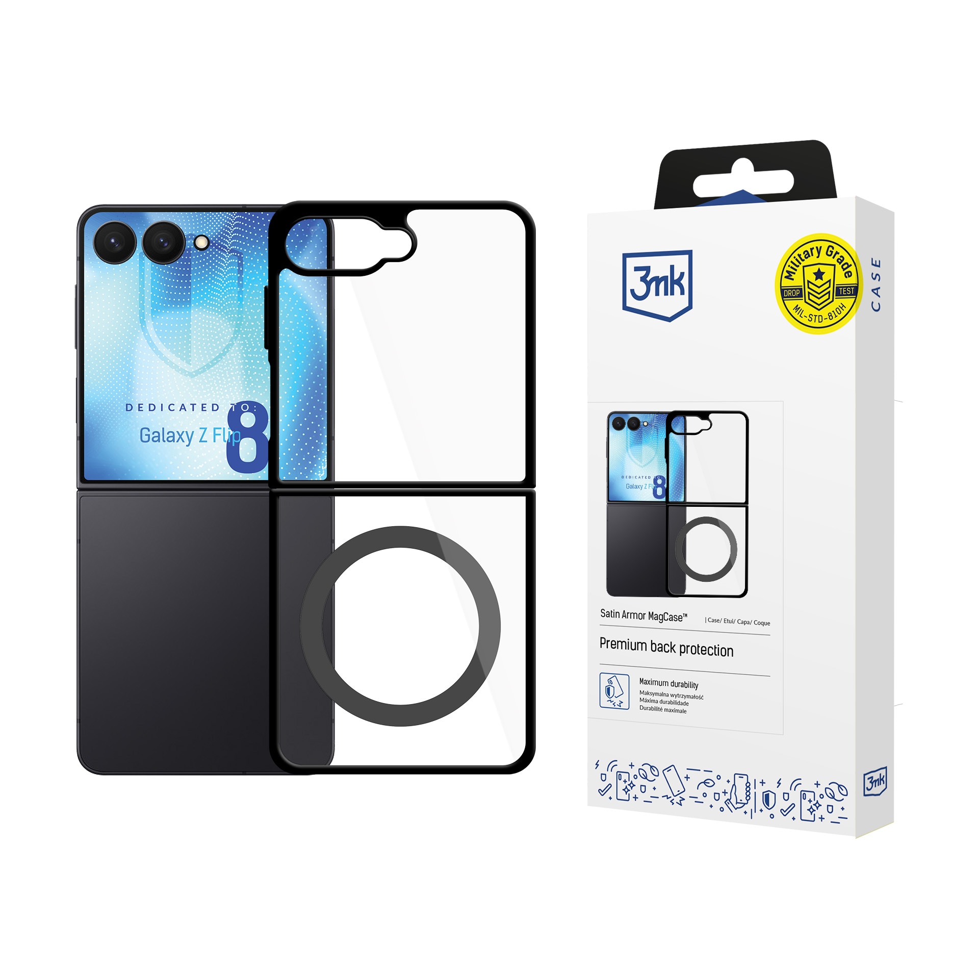 3mk Satin Armor Case+ Flip til Samsung Galaxy Z Flip 8 – gjennomsiktig